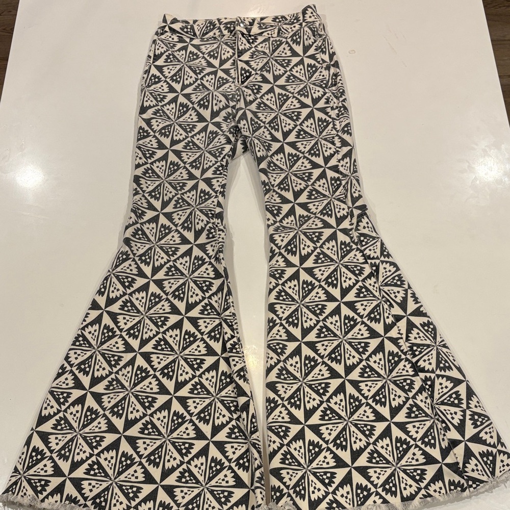 Free People Black and White Patterned Flare Jeans